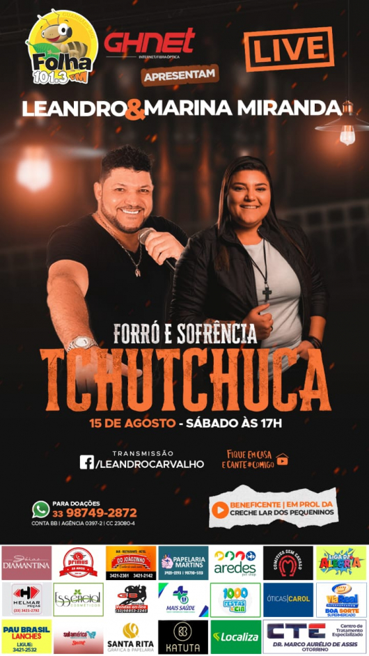 THUTHUCA: Próximo sábado vai rolar muito forró e sofrência com Leandro Carvalho e Marina Miranda em uma LIVE beneficente