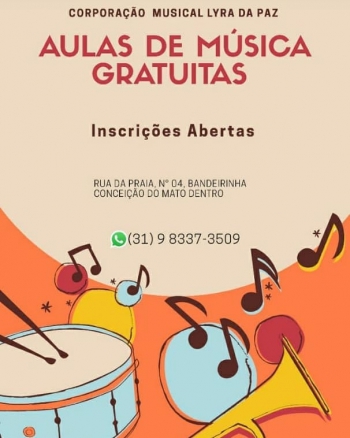 Conceição do Mato Dentro está com inscrições abertas para aulas gratuitas de música