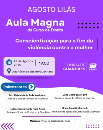 Agosto Lilás será tema de Aula Magna do Curso de Direito da UEMG