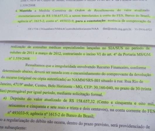 Prefeitura de Guanhães terá que devolver recursos do SUS