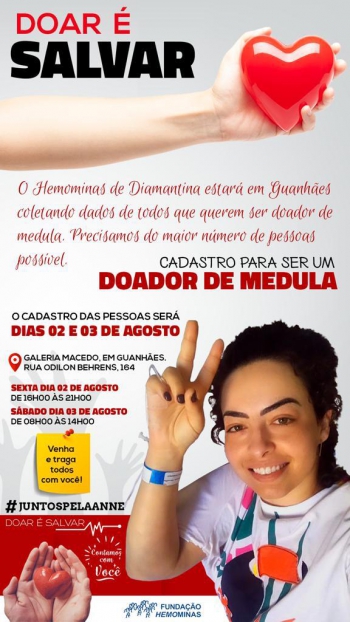 SOLIDARIEDADE: Hemocentro de Diamantina virá até Guanhães para realizar cadastro de voluntários à doação de medula óssea