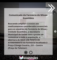 Município de Guanhães anuncia abertura de novo ponto de atendimento da Farmácia Municipal
