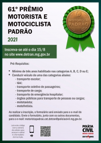 PCMG abre inscrições para o 61° Prêmio Motorista e Motociclista padrão de Minas Gerais
