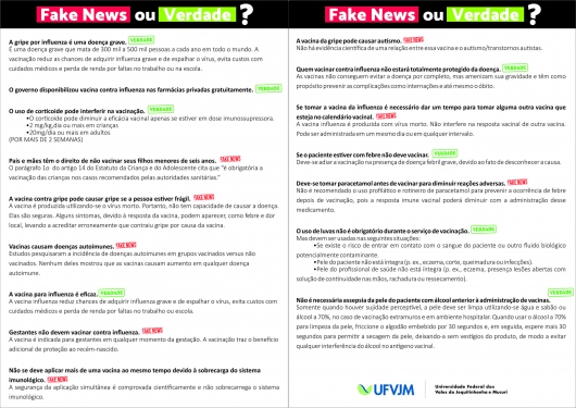 DIAMANTINA: UFVJM prepara material com verdades e mitos sobre vacina contra influenza