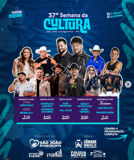 Divulgada programação da 37ª Semana da Cultura em São João Evangelista