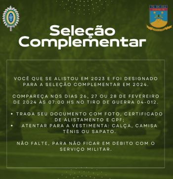 TG-04-012 convoca jovens de Guanhães para Seleção Complementar