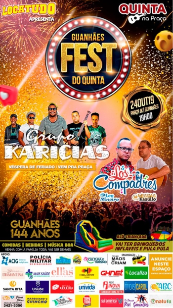 Hoje é dia de Quinta na Praça especial Guanhães Fest!! Confira as atrações da noite...