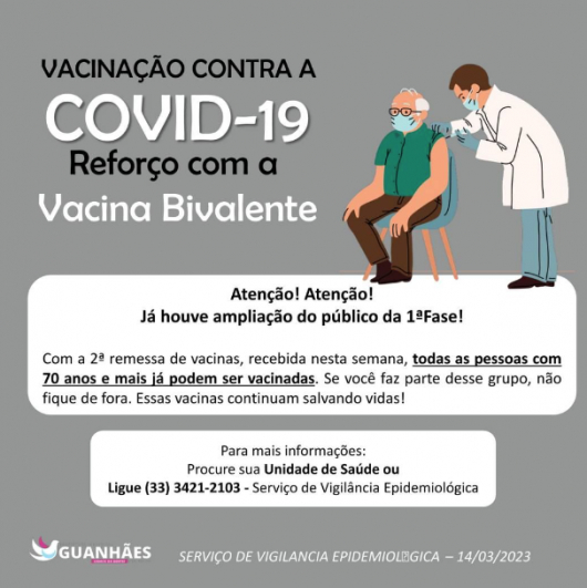 Município de Guanhães anuncia ampliação da 1ª fase da vacinação bivalente contra a covid