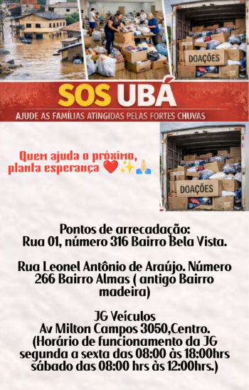 SOS Ub&aacute;: Volunt&aacute;rios de Guanh&atilde;es se mobilizam para ajudar fam&iacute;lias atingidas pelas chuvas
