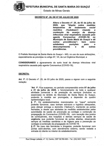 Santa Maria do Suaçuí decreta lockdown devido ao agravamento dos casos de COVID-19