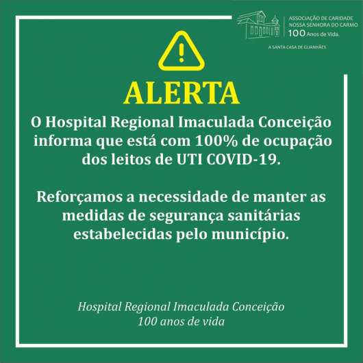 GUANHÃES:  HIC informa que leitos de UTI COVID atingem 100% de ocupação