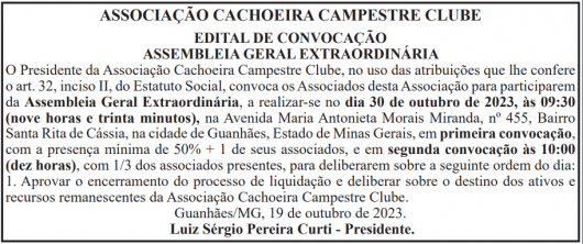 EDITAL DE CONVOCAÇÃO - CACHOEIRA CAMPESTRE CLUBE