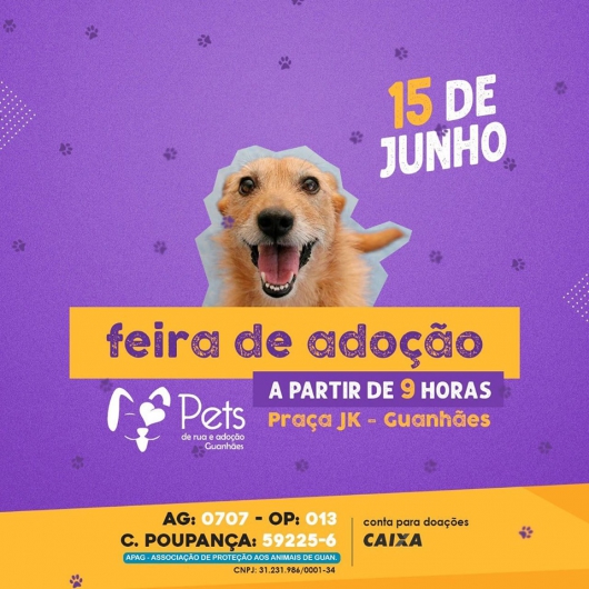 ONG Pets de Rua e Adoção Guanhães vai realizar mais uma Feira de Adoção na cidade