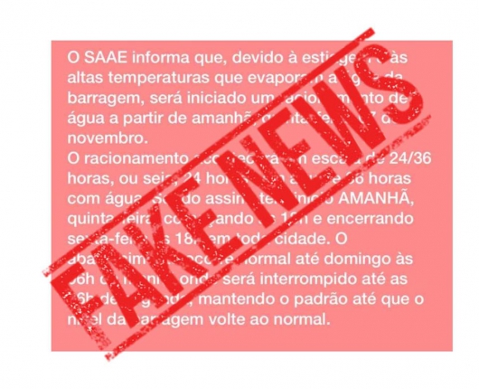 FAKENEWS: Informação sobre volta do racionamento em Guanhães é falsa!