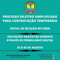 OPORTUNIDADE: Serro abre processo seletivo para contratação de Educador Social, Técnico de Enfermagem e Enfermeiro