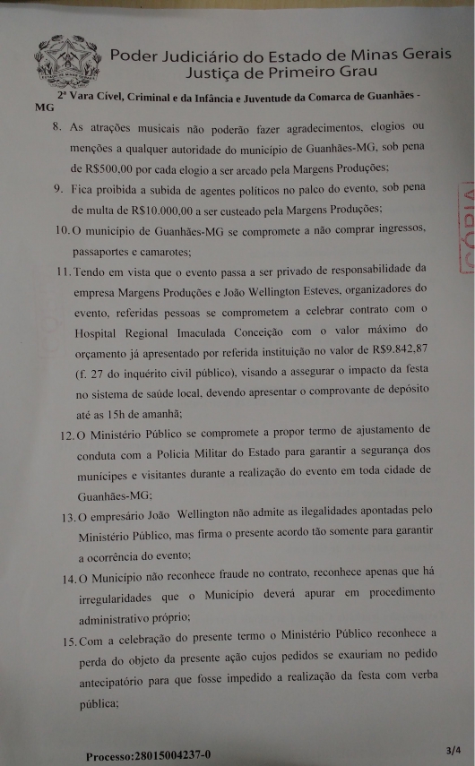 Justiça autoriza a realização da Festa dos 140 anos de Guanhães