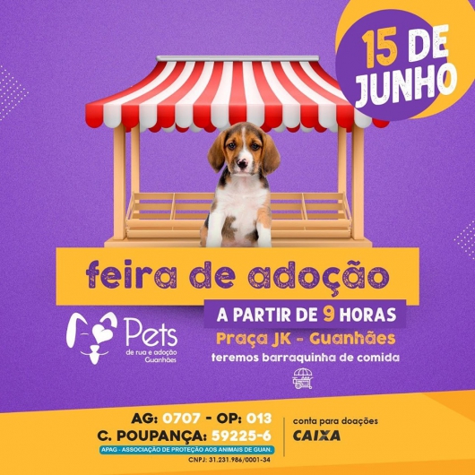 Feira de Adoção da ONG Pets de Rua e Adoção Guanhães acontece neste sábado em Guanhães