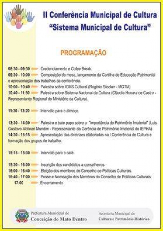 II Conferência Municipal de Cultura será realizada em maio em Conceição do Mato Dentro