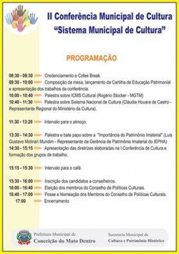 II Conferência Municipal de Cultura será realizada em maio em Conceição do Mato Dentro