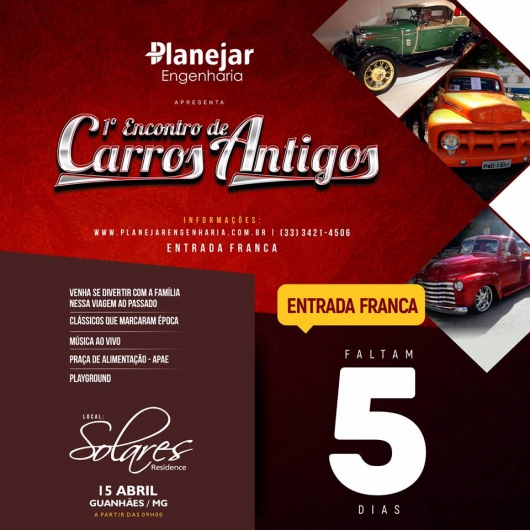 1° Encontro de Carros Antigos será realizado neste domingo em Guanhães