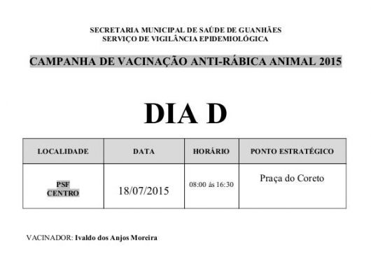 Campanha de Vacinação contra raiva: 3.198 animais já foram vacinados na zona rural de Guanhães