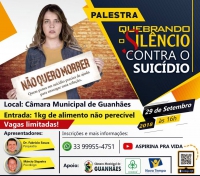 SETEMBRO AMARELO: Palestra “Quebrando o Silêncio contra o Suicídio” será realizada neste sábado em Guanhães
