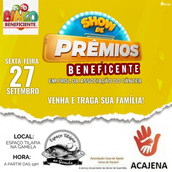 Show de Prêmios Beneficente em prol da Associação do Câncer de Guanhães acontece nesta sexta