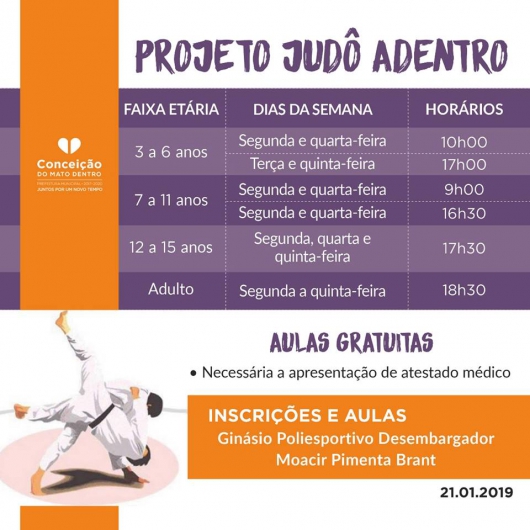 Conceição do Mato Dentro está com inscrições aberta para o Projeto Judô Adentro