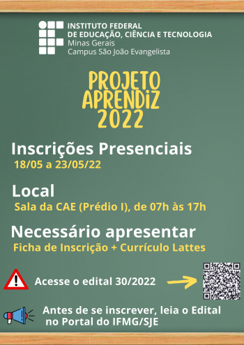 IFMG SJE está com Processo Seletivo para Projeto Aprendiz - 2022