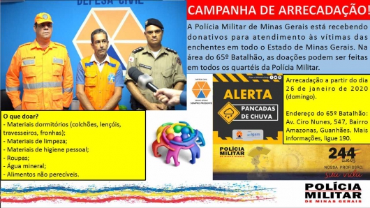 Polícia Militar de Guanhães recebe donativos para atendimento às vítimas das enchentes