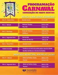 Conceição do Mato Dentro divulga programação do Carnaval 2019