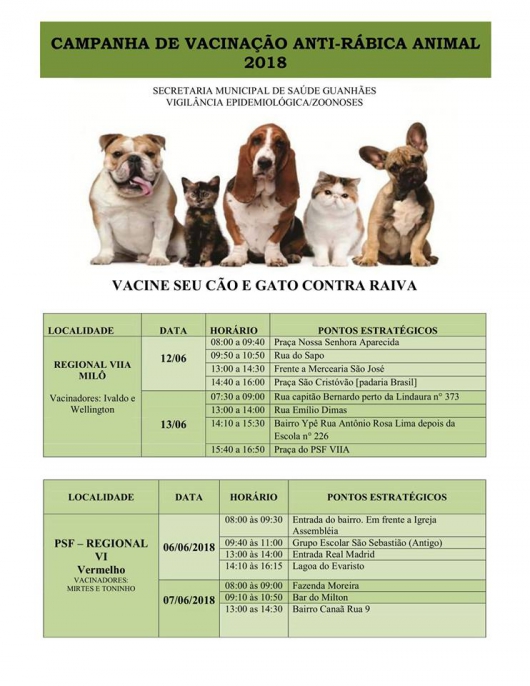 Campanha contra a raiva animal acontece nesta quinta-feira nas regiões pertencentes os PSF’s Vermelho e Alvorada