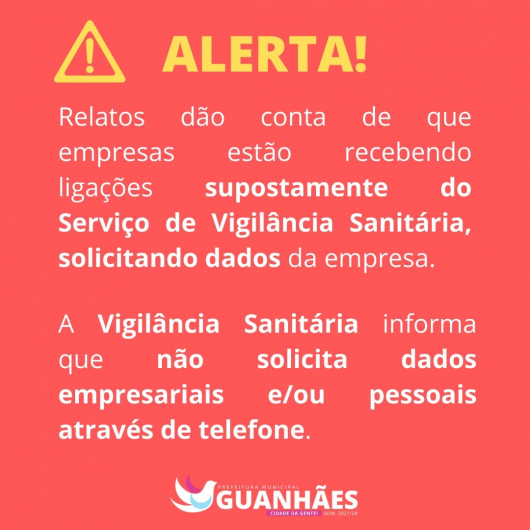 GUANHÃES: Município alerta sobre tentativas de fraude a empresas da cidade