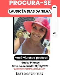 Familiares procuram pela guanhanense Laudicéa Dias da Silva desaparecida há mais de 30 dias em São Paulo – SP