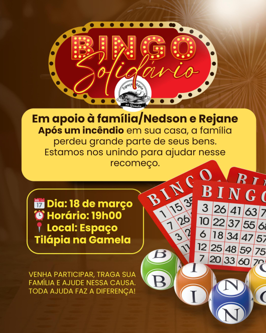 Bingo solid&aacute;rio convida popula&ccedil;&atilde;o a ajudar fam&iacute;lia que teve casa incendiada em Guanh&atilde;es
