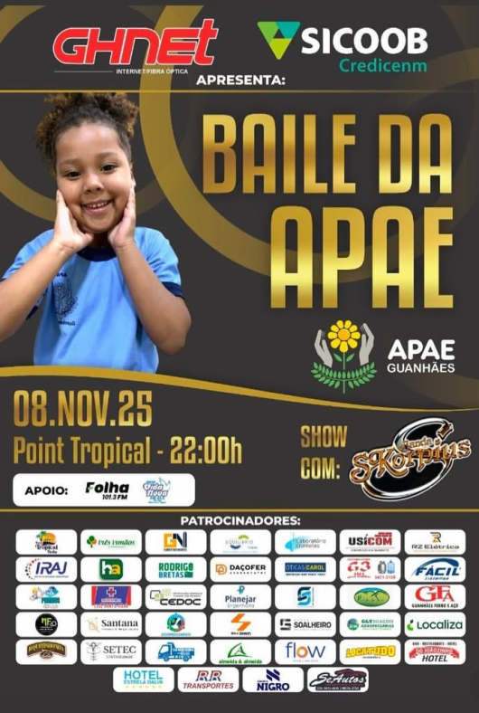 Tradicional Baile da APAE Guanhães será realizado no dia 08 de novembro e promete, como em todos os anos, uma noite incrível
