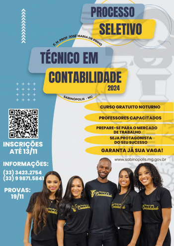 REGIÃO: Abertas as inscrições para o curso Técnico de Contabilidade ofertado gratuitamente em Sabinópolis