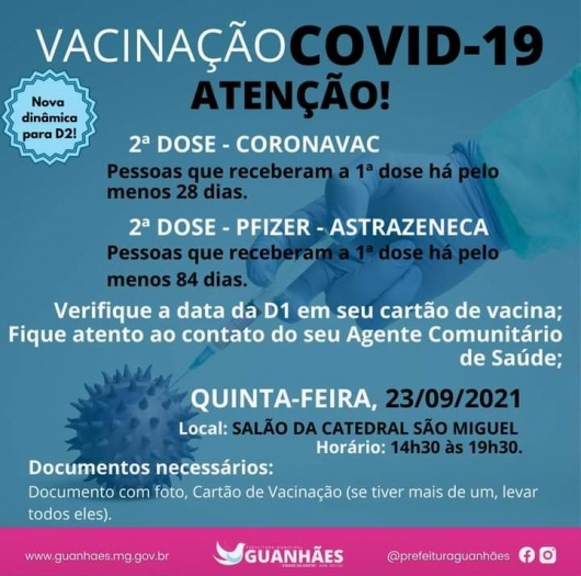 IMUNIZAÇÃO CONTRA A COVID: Município de Guanhães anuncia nova dinâmica para aplicação da 2ª dose