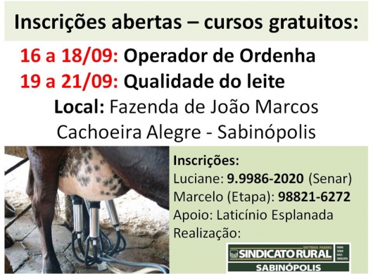 Sindicato Rural de Sabinópolis vai ofertar cursos gratuitos abertos à comunidade de toda a região