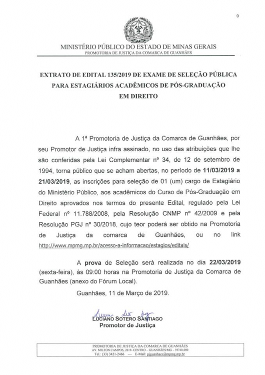 Inscrições para exame de seleção pública de estagiário na 1ª Promotoria de Justiça terminam nesta quinta