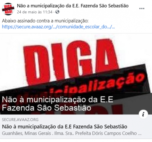 GUANHÃES: Pais, educadores e toda comunidade escolar se mobilizam contra municipalização da E.E Fazenda São Sebastião