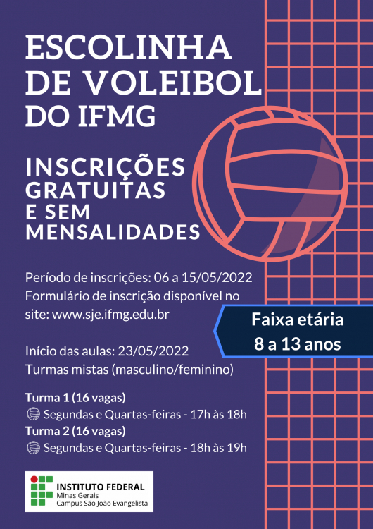 IFMG SJE está com inscrições abertas para Escolinha de Voleibol para crianças da região