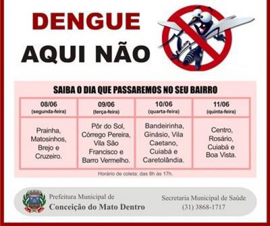 Conceição do Mato Dentro vai realizar mutirão de extermínio da dengue