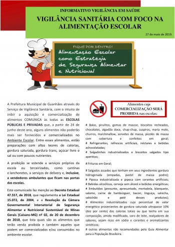 ATENÇÃO ESCOLAS: Município de Guanhães divulga lista de alimentos que não poderão mais ser fornecidos em ambiente escolar a partir de 24 de junho deste ano