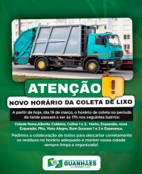 Atenção! Novo horário de coleta