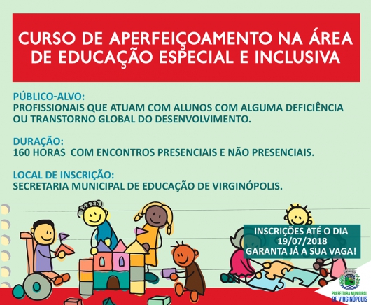 Virginópolis oferece curso de aperfeiçoamento em Educação Especial e Inclusiva