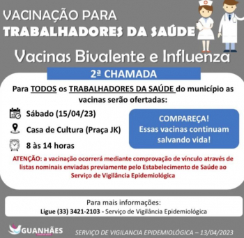ATENÇÃO TRABALHADORES DA SAÚDE: Vacinas bivalentes contra a covid e Influenza estarão disponíveis para vocês neste sábado
