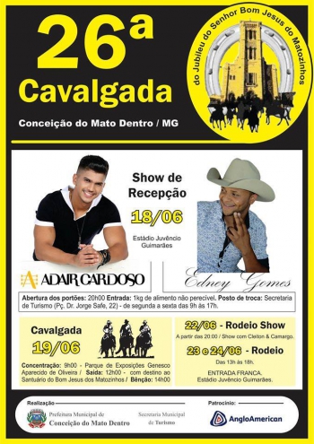 Conceição do Mato Dentro divulga as atrações do show de recepção da 26ª Cavalgada do Jubileu
