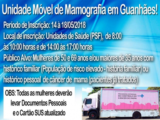Unidade Móvel vai ofertar exames gratuitos de mamografia em Guanhães