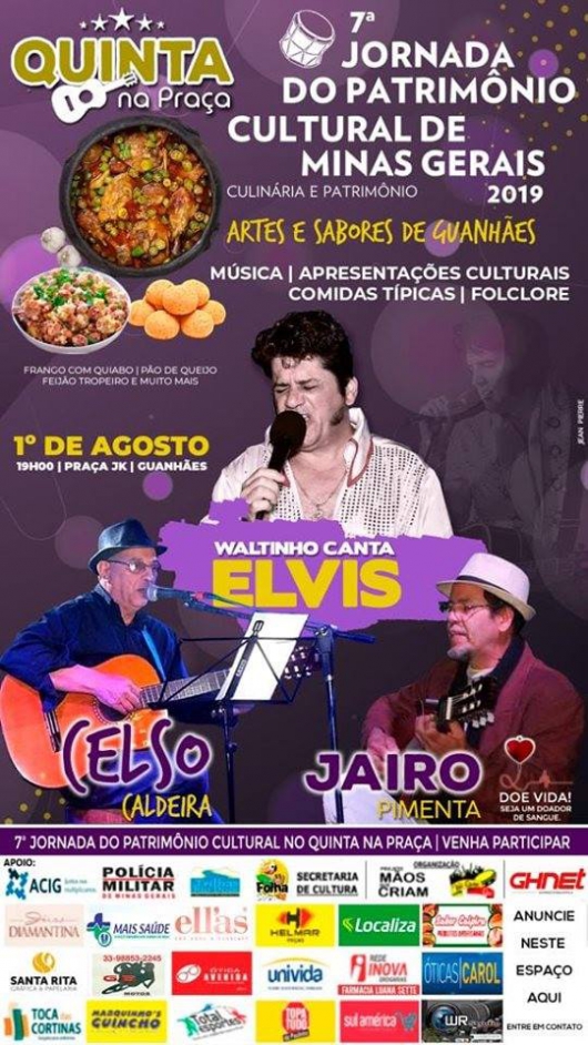 Hoje é dia de Quinta na Praça especial 7ª Jornada Cultural do Patrimônio de Minas Gerais! Confira as atrações da noite...